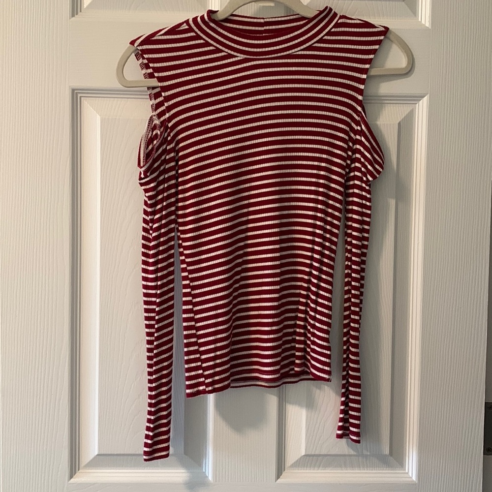 Timing Striped Cold Shoulder Shirt